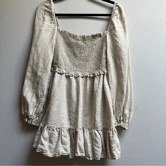 Wilfred Aritzia Tempest Linen Mini Smock Long Sleeve Dress Sz M - Picture 4 of 10